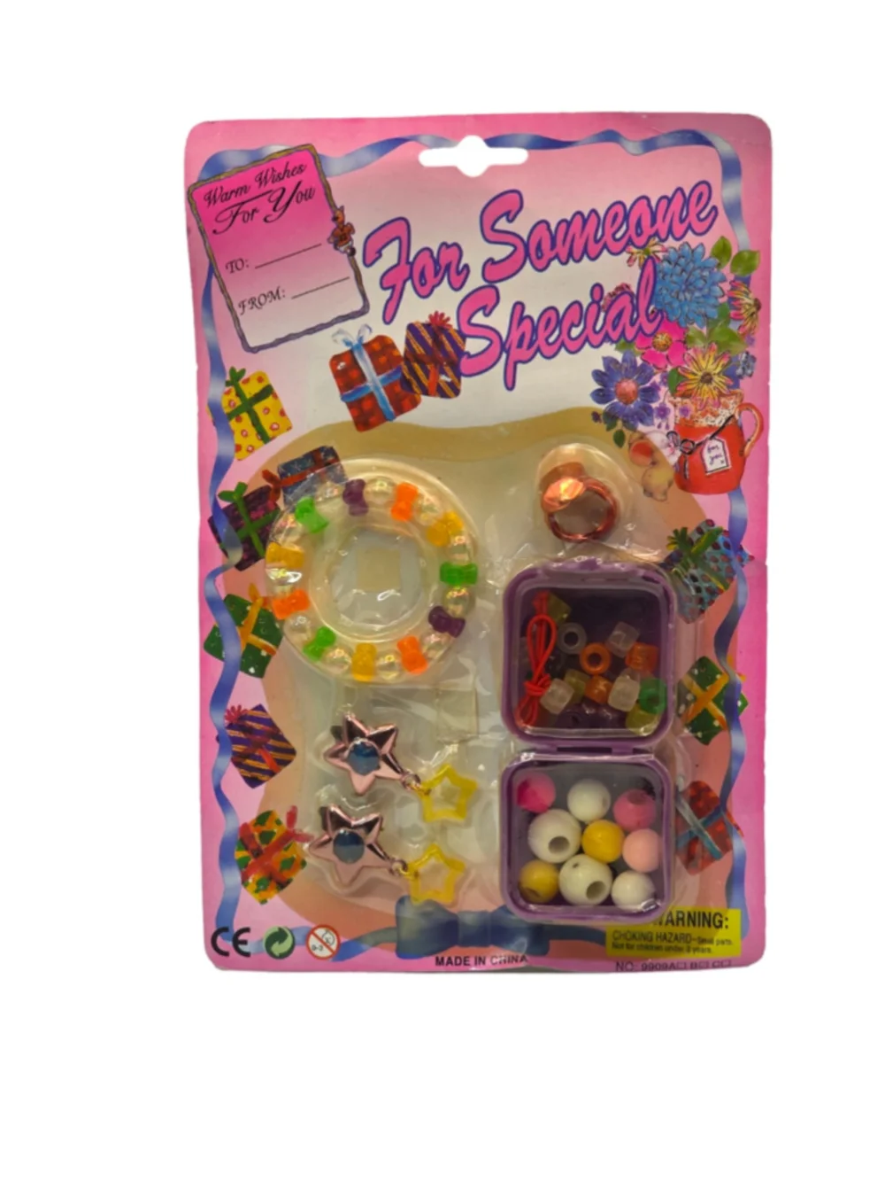 Vintage 1990 Children's Jewelry Craft Play Set Bracelet, Clip-On Earrings